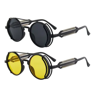 Punk Steampunk Sunglasses Retro Men Brand Designer Round Punk Eyewear Gothic Style Products Women UV400 Sunglasses