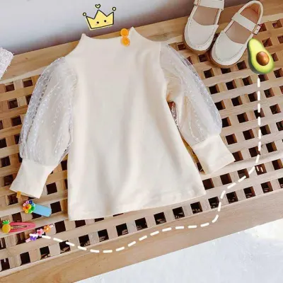 Spring Autumn Girls Lace Blouse Baby Girls Turtleneck Collar Shirts Sweet Children Girls Cotton Blouses Tops Chemise