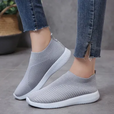 Rimocy Breathable Mesh Platform Sneakers Women Slip on Soft Ladies Casual Running Shoes Woman Knit Sock Shoes Flats