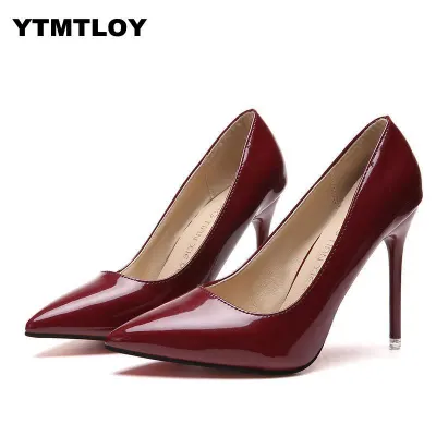 2020 HOT Women Shoes Pointed Toe Pumps Patent Leather Dress High Heels Boat Shoes Wedding Shoes Zapatos Mujer Blue White