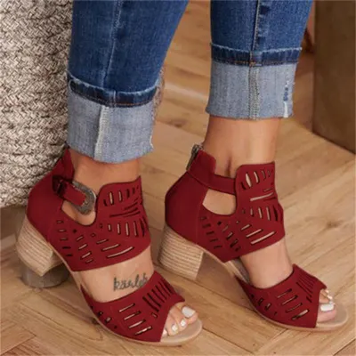 DAHOOD Women Wedge Sandals Mid Heel Summer Slip-on Buckle Ladies Shoes Artificial Open Toe Casual Wedding Pumps Women Sandalias