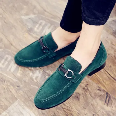 Spring Men Youth Casual Shoes Casual Slip On Shoes Man Comfortable Loafers Men Shoes Green Black Suede Leather Men Shoes