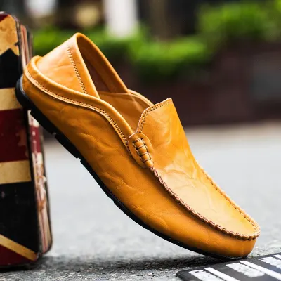 Merkmak Leather Men Casual Shoes Breathable Loafers Man Genuine Leather Moccasins Comfortable Flat Shoes Men Waterproof Footwear