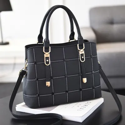 PU Leather Large Capacity Woman Handbag Grid Shoulder Bag Fashion Casual Luxury Designer Crossbody Bag Ladies PurseBag Mama Bag