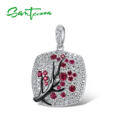 Silver Pendant For Women 925 Sterling Silver Sparkling Pink Cherry Tree CZ Delicate Fashion подвеска кулон Fine Jewelry