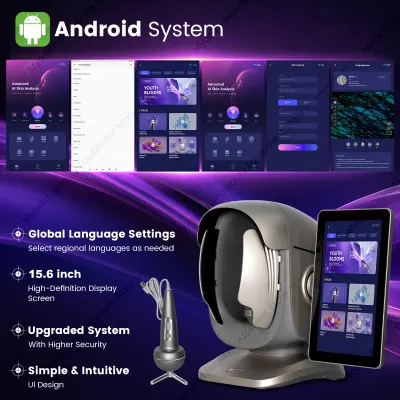 Professional 3D Facial Skin Analyzer Scanner with Dermatoscope and Face Mirror for Skin Face Diagnostics Analysis Machine