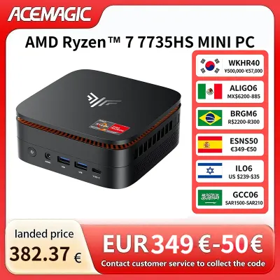ACEMAGIC Ryzen 7 7735HS Gaming Mini PC 24GB LPDDR5 6400MHz 1TB NVMe SSD Radeon Graphics 8C 16T Desktop Computer 4K Triple Display