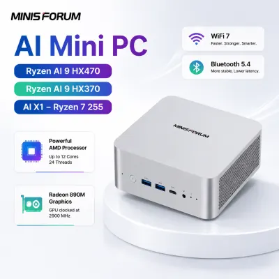 MINISFORUM AI X1 Mini PC AMD Ryzen 9 AI HX 470 128GB 4TB SSD OCu Link WiFi7 BT5.4 Windows 11 Copilot Office Gaming Computer