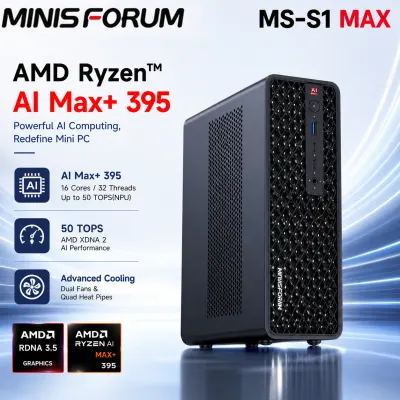 MINISFORUM MS-S1 MAX AMD Ryzen MAX+ 395 AI Mini PC LPDDR5x 64GB 8000MT/s 2TB WiFi7 BT5.4 PCIe ×16 slot 2*10GbE LAN 2*USB4 V2