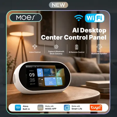 MOES TPL05-T1 5 AI Desktop Hub 5S Tuya WiFi Zigbee Bluetooth Mesh IR Smart Panel Built-in Alexa HiFi Speaker