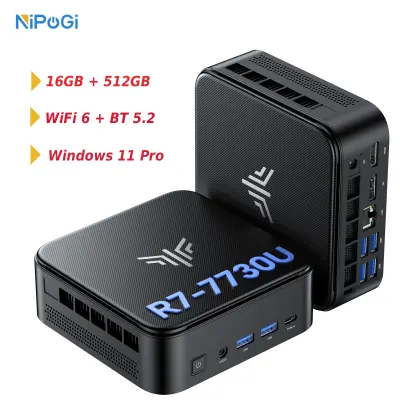 NIPOGI Ultra Mini PC AMD Ryzen 7 7730U 16GB LPDDR4X 512GB SSD Dual Fan Triple Display WiFi6E BT5.2 Desktop Computer Win11 Pro