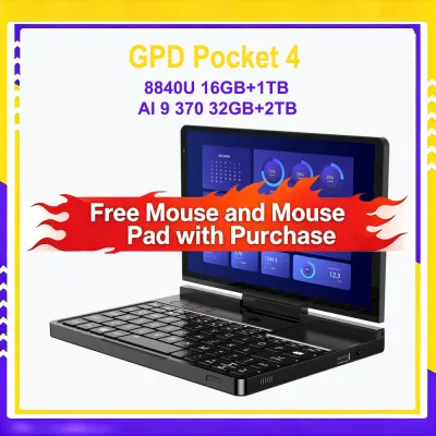 Original GPD Pocket 4 AMD AI 9 HX 370/8840U Touch Screen Laptop 8.8 Inch Gaming PC 32GB DDR5 2TB NVME Office Study Notebook