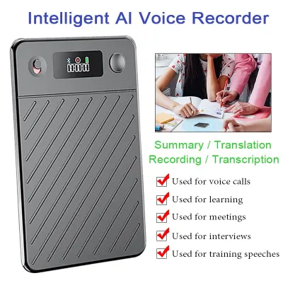 AI Voice Recorder with Display Screen 8-256GB Intelligent Note Voice Recorder Smart Transcription Summarization and Translation