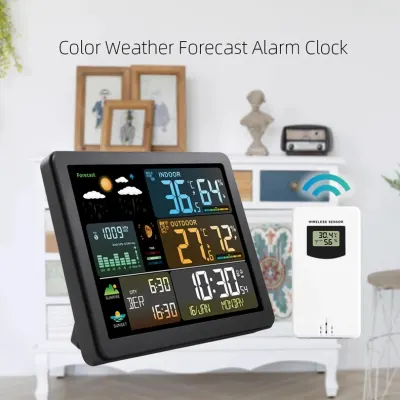 Hot sale Wireless Weather Station With Colorful Display, Wall Digital Clock, Dual Alarm Clock, Barometer, Thermometer, Hygrometer