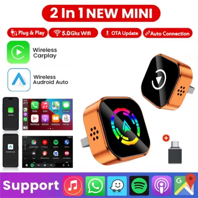 KEBIDUMEI 2 In 1 Wireless Carplay AI Box Android Auto Plug & Play Wifi Bluetooth Connection For OEM Car Wired Carplay & AA System
