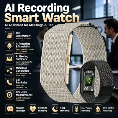 No Screen Smart Wristband AI Meeting Recording Translate Transcription Heart Rate Health Smart Bracelet Call Reminder Smartwatch