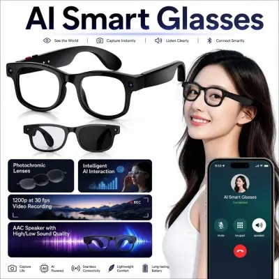 2 in 1 AI Smart Glasses Real-time Translation Anti-Blue Light Smart Video Glasses Call Translation HD Photo Video Voice