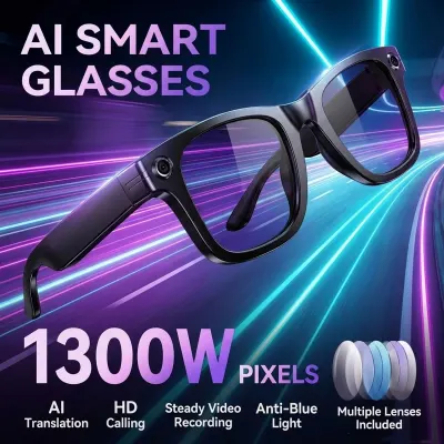 2026 4K AI Smart Photochromic Glasses 13MP Pixel Camera Bluetooth Call Voice Music Player Translate Sunglasses Men Women