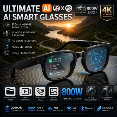2026 AI smart glasses camera recording glasses with audio, real-time translation function wearable glasses for men and women