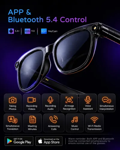 2026 Amovan Glasses with AI 4K UHD 8MP 800W Camera Replacable Lens Video Call Translation Music Waterproof Smart Glasses