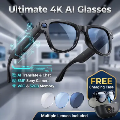 2026 New 32G Memory 800W 4K Camera Smart Glasses Men Photos & Videos 3600mAh Power Bank 120+Languages Translation AI Glasses Women