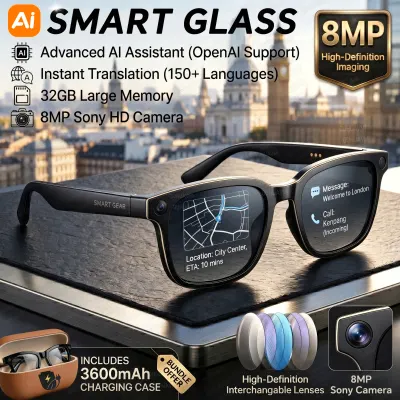 2026 New 8MP 4K HD Camera AI Glasses Men 3600mAh Power Bank 32G Memory 160+ Translation Glasses Waterproof Smart Sunglasses Women