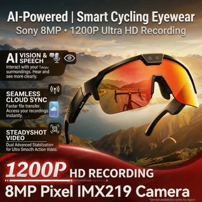 2026 New AI Smart Glasses 1200P Camera 4K Anti-Shake Cycling Windproof Goggles AI Voice Translator Call Open Ear Audio Sunglasses