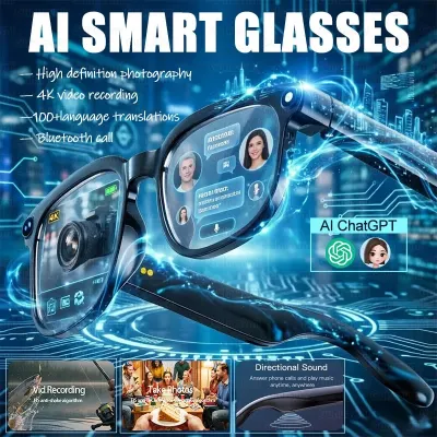 2026 New AI Smart Glasses 800W HD Camera 4K Anti Shake Video 100+Language Translation Bluetooth Call Music Player Sunglasses Men