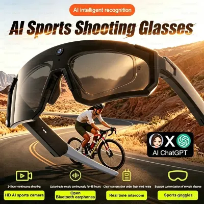 2026 New AI Smart Sports shooting & recording Glasses 800W Camera HD Anti-shake Bicycle Riding Shooting Artifact Windproof Goggles