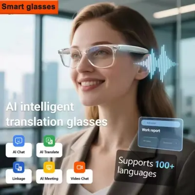 2026 Smart Glasses AI Translation 100+ Languages Make Receive Calls Music Calling Noise Reduction Light BT TWS Glasses Men Women