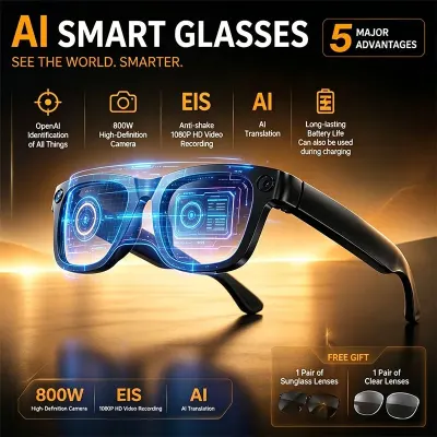AI Smart Glasses 8MP Camera 1080P Video Recording Photo Shooting BT Call Music Player Voice AI Translation Sunglasses Men Women