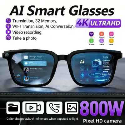 AI Smart Glasses Translation Glasses 8MP HD Camera 4K Shooting Image Bluetooth Call Recording Music Photo Recognition Sunglasses
