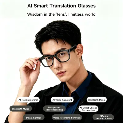 AI Smart Translation Glasses with Camera Large Model Chat Bluetooth Call Music Object Recognition Smart Eyeglasses