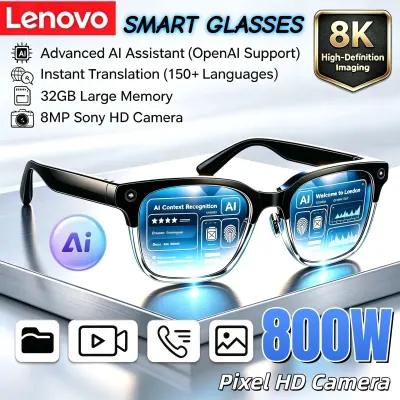 Lenovo 2026 New Smart AI Glasses 800W HD Camera 8K Shooting Image Video Voice Call Translation Bluetooth AI Motorcycle Glasses