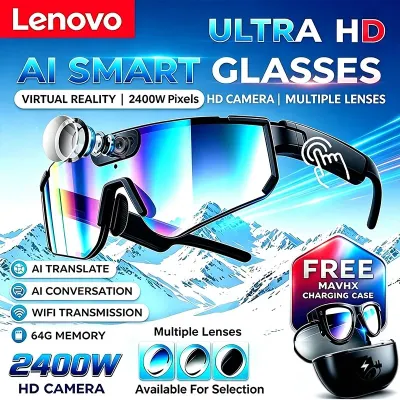 Lenovo 2400w Photo ChatGPT AI Smart Camera Glasses Anti-shake 1080P Video Cycling Sport Sunglasses Dual Mic 32GB Windproof Goggle