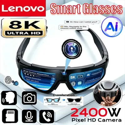 Lenovo 8K Camera 2400W AI Smart Glasses Anti-shake Cycling ChatGPT Video Photo Sport Sunglasses Dual Mic 1TB Windproof Goggles