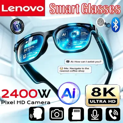 Lenovo AI 8K 2400MP Smart Glasses Bluetooth Conversation Translation Recording Listening To Music Smart Sunglasses For Men Women