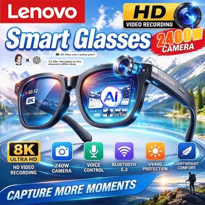 Lenovo AI Smart Audio Glasses UV400 Polarized Sunglasses Open Ear Speaker 8k HD Camera Call Voice Navigation Eyewear For Driving
