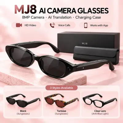 MJ8 AI Smart Glasses 8MP Camera Video Recording Real Time Translation Bluetooth Audio Music Control for Android iOS