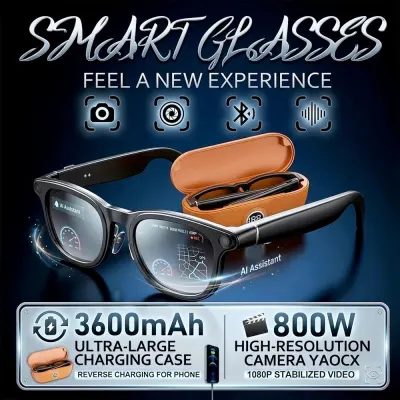 New 800W HD Camera Smart Glasses AI Speech-to-Text Translation Video Recording Music Al Smart Companion 3600mAh Smart Glasses