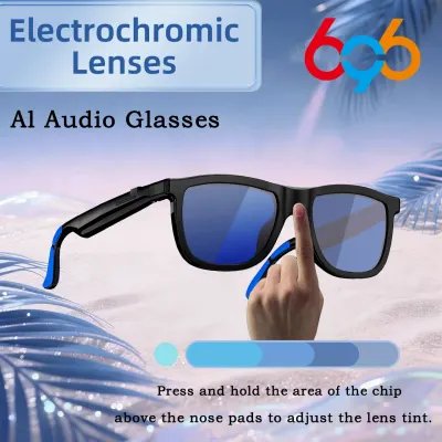 New AI Audio Glasses Electrochromic Lenses Blue Tooth Call Smart Glasses Dual Microphone Noise Reduction Fashion Sunglasses