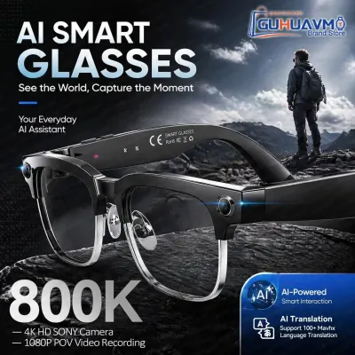 New AI Glasses with 800W pixel 4K Camera Audio Bluetooth Chat GPT for Men 160+ Languages ideo Recording Smart Eyewear for Travel