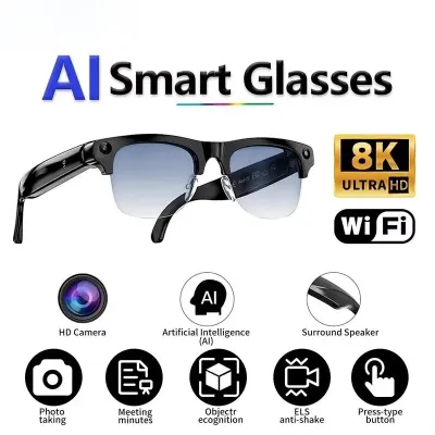 New Half Frame AI Shooting Smart Glasses 8K HD Cam Wireless Bluetooth Calling Translation Object Recognition Sunglasses New