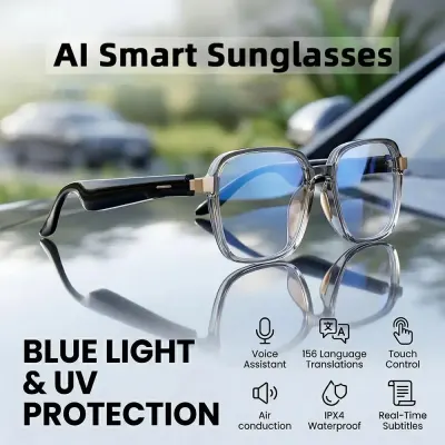 Smart Bluetooth Glasses Headphones 2-in-1 Stereo AI Translation Touch-Enabled Glasses Anti Blue light Extra-Long Battery Life