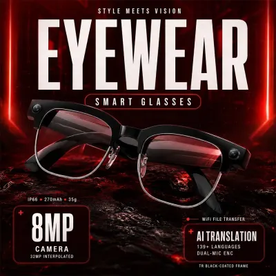 Smart Camera Glasses 8MP 32MP Photo WiFi File Transfer Video Stabilization Dual Mic ENC AI Recognition 139+ Translation IP66
