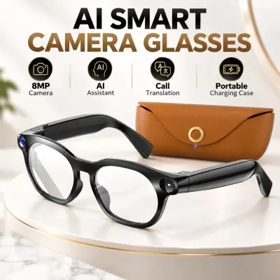 Smart Camera Glasses Bluetooth Audio Sunglasses AI Voice Assistant 1080P Video Recording Touch Control Charging Case for Travel