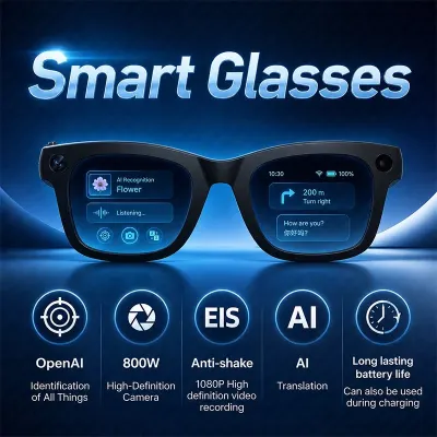 Smart Glasses 800W HD Camera AI Recognition Translation EIS Anti Shake Video Recording Bluetooth Audio Smart Eyewear Men Women