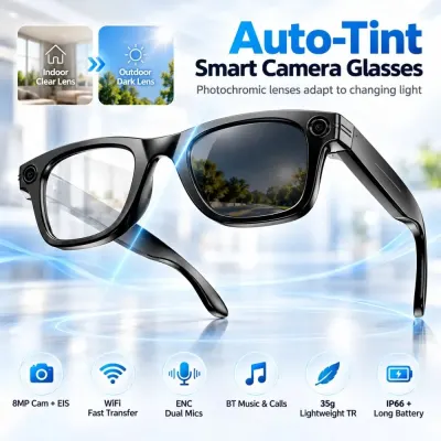 W610T AI Smart Glasses with Camera 8MP Video Recording Real Time Translation Bluetooth Earphones Music for Travel Sports Outdoor