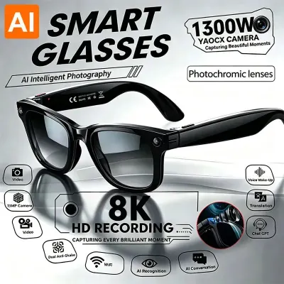 With Upgrade Camera Voice Sunglasses Video Recording AI Photo Recognition 8K HD Smart Bluetooth Call Translation Glasses