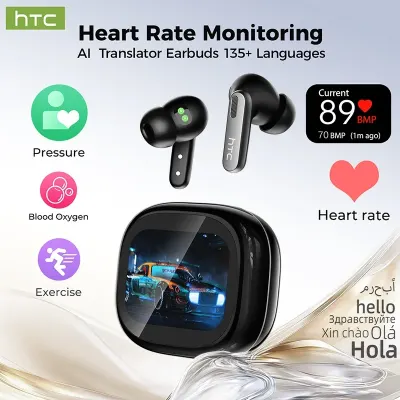 HTC NE46 Sports Wireless Bluetooth Headphones with Heart Rate Monitor LED Touchscreen Noise Reduction In-Ear AI Translator Earbud